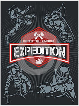 Rock climbing expedition. Vector set - expeditions