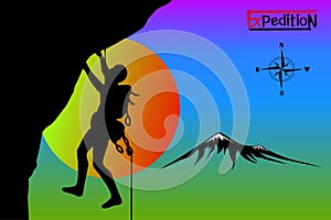 rock climbing vector silhouette expedition landscape background color