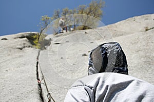 Rock climbing view from below