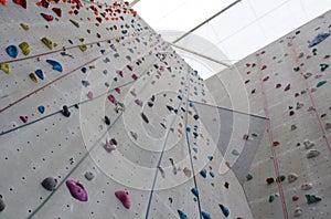 Rock climbing wall with ropes