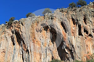 Spectacular rock climbing cliff wall