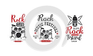 Rock Club Logo Set, Music Festival Retro Badges Vector Illustration