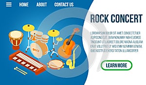 Rock concert concept banner, isometric style