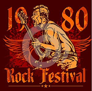 Rock concert poster - 1980s. Vector illustration