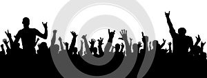 Rock concert silhouette. A crowd of people at a party. Cheerful crowd silhouette. Party people, applaud