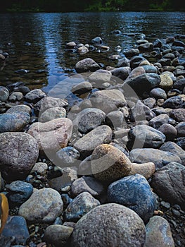 Rock covered riverbank