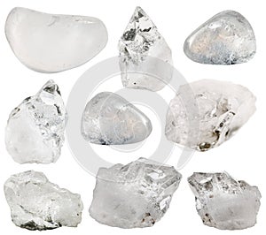 Rock crystal (clear quartz) stone and tumbled gems