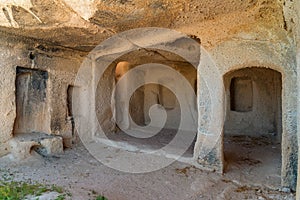 Rock-cut cave house, Goreme national park, underground city, Cappadocia Turkey photo