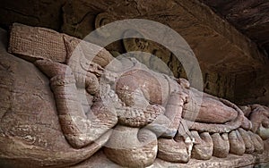 A rock-cut scuplture of Lord Vishnu at Udayagiri Caves photo