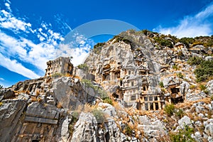 Rock-cut tombs in the ancient city of Myra, Turkey