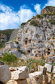 Rock-cut tombs in the ancient city of Myra, Turkey