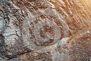 Rock and dirt formation on a cliff, landslide