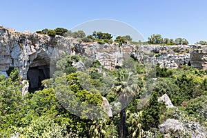 Rock dwellings at Archaeological Park Neapolis at Syracusa, Sicily