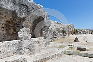 Rock dwellings at Archaeological Park Neapolis at Syracusa, Sicily