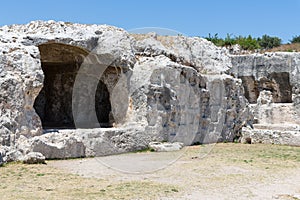Rock dwellings at Archaeological Park Neapolis at Syracusa, Sicily