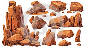 Rock elements found in deserts, cliffs and canyons in Africa, Mexico, Arizona, and Texas. Modern cartoon set of brown