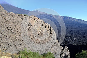 Rock Face And Lava Flow Cooled In Etna Park, Sicily