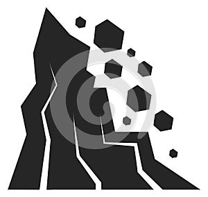 Rock fall black icon. Mountain danger hazard