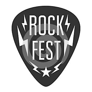 Rock fest logo band badge. Guitar pick. Mediator with lightning bolts