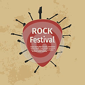Rock festival banner with guitars and plectrum
