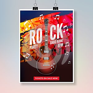 Rock festival flyer event design template. Guitar rock vector poster music band