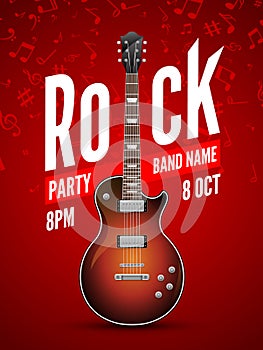 Rock festival flyer event design template. Guitar rock vector poster music band