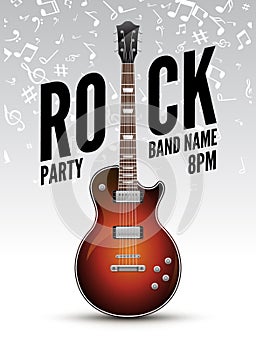 Rock festival flyer event design template. Guitar rock vector poster music band