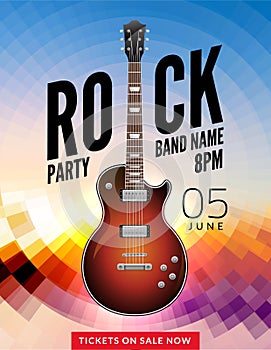 Rock festival flyer event design template. Guitar vector poster music band