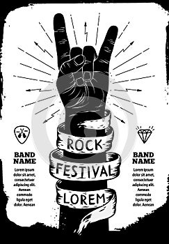 Rock festival poster. Rock and Roll hand sign