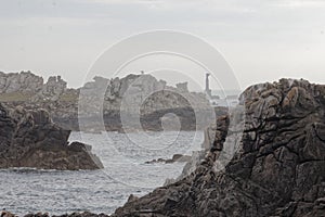 Rock in the fog, at the Pointe de Pern on Ouessant Island in Brittany