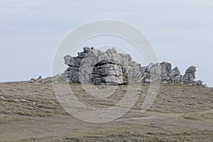 Rock in the fog, at the Pointe de Pern on Ouessant Island in Brittany