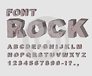 Rock font. Alphabet of stones. ABC made of lithic rock. stony le photo