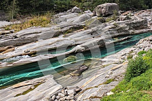 Rock formation along Verzasca River, Switzerland