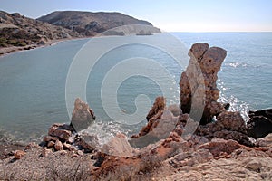 Rock formation at Aphrodite`s Rock Petra tou Romiou, Cyprus