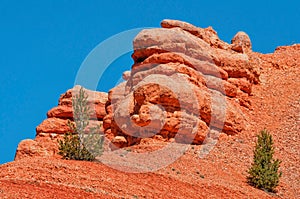 Rock formation and a blue sky at Red Canyon in the Utah Canyon Country. USA
