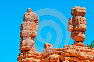 Rock formation and a blue sky at Red Canyon in the Utah Canyon Country. USA