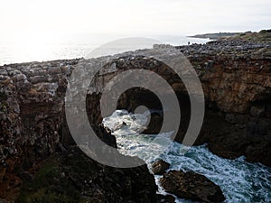 Rock formation Boca do Inferno Hells mouth sea atlantic ocean erosion cliff natural bridge near Cascais Lisbon Portugal