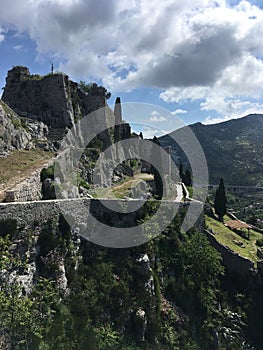 Rock formation and castle in Klis, Croatia, May 2019