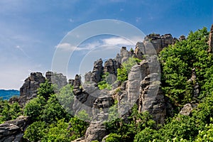 Rock formation cliffs on the bank of Donau near the Vineyards in Lower Austria