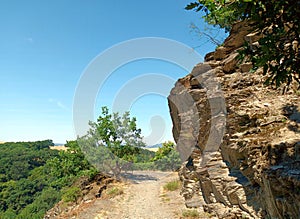 Rock formation on hiking-trail Nette-Romantikpfad near Ochtendung in the german region eifel