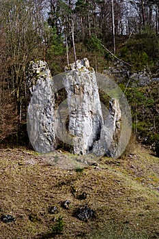 Rock formation in the Moravian Karts called Father Mother and Son. photo