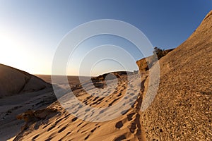 Rock formation in Namib desert in sunset, landscape