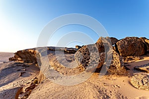 Rock formation in Namib desert in sunset, landscape