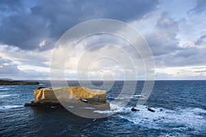 Rock formation in ocean.