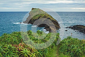 Rock formation in the sea on the island of Sao Miguel, Azores, Portugal