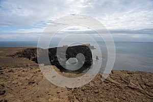 Rock formation in the sea on the southcoast of iceland photo