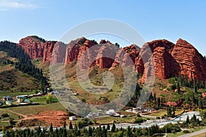 Rock formation Seven bulls and a broken heart in Kyrgyzstan