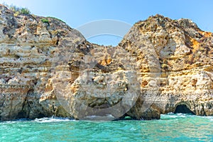 Rock formation in the shape of an elephant at the coast at Lagos at the Algarve