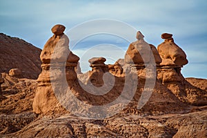 Rock formation in the shape of fairy chimneys at Goblin valley Utah USA