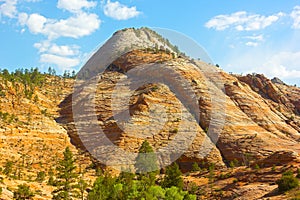 Rock formation of Zion National Park before sunset.